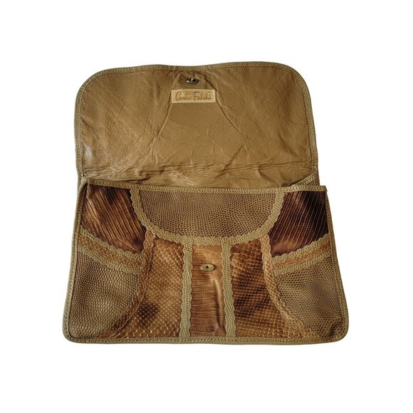 Vintage 80s CARLOS FALCHI Exotic Snakeskin Lizard Patchwork Envelope Clutch USA - Picture 3 of 8